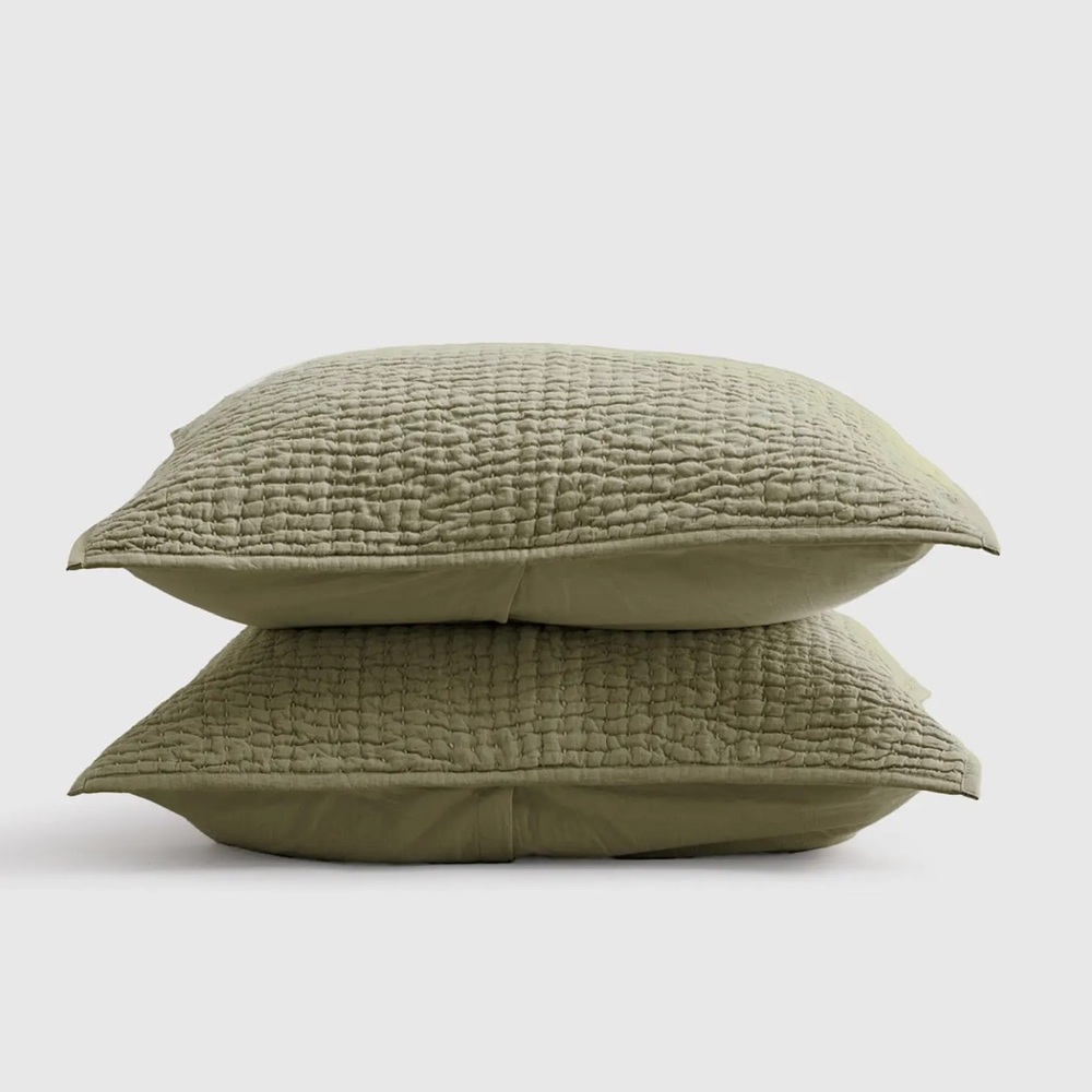 NWOT QUINCE European Linen Cotton Stitch Sham Set King Olive 6087
